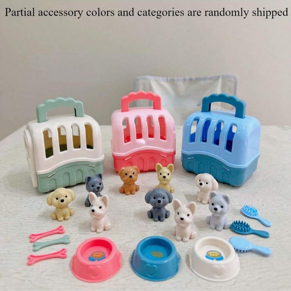 Cute Dog/Bear Pet Basket Family Toys, Dog Cage and Scene Playing Toys, Doll Play House Set - Imaginative Pretend Play Experience