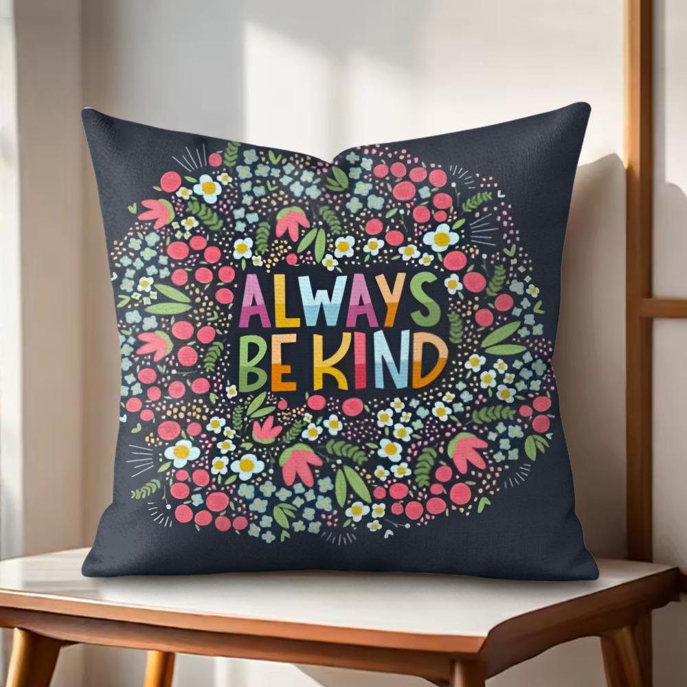 Be Kind Flowers Cushion Cover Natural Linen Organic Fabric DoubleSided Printing Couch Pillow Covers Home Decor
