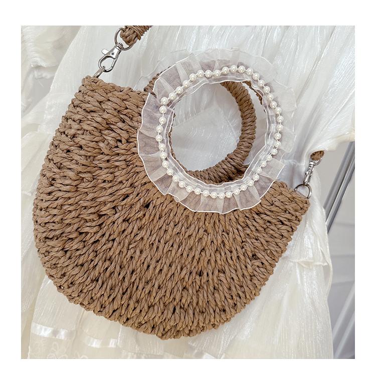 Adorable And Fashionable Woven Kids Handbag In White And Khaki Ideal For Preschoolers