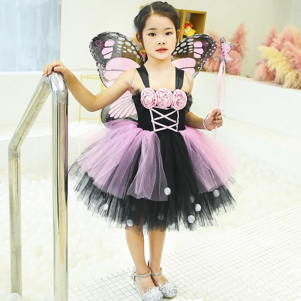 Colorful Butterfly Fairy Costume for Girls Fancy Tulle Princess Tutu Dress Baby Halloween Carnival Birthday Dress Up Outfits