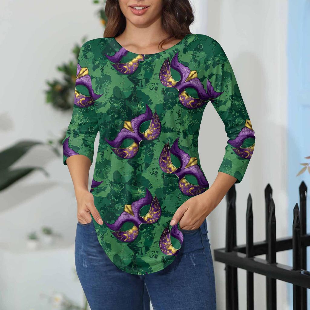 Womens T Shirts 3/4 Sleeve Shirts Solid Color Pullover Summer Spring Tops Blouses