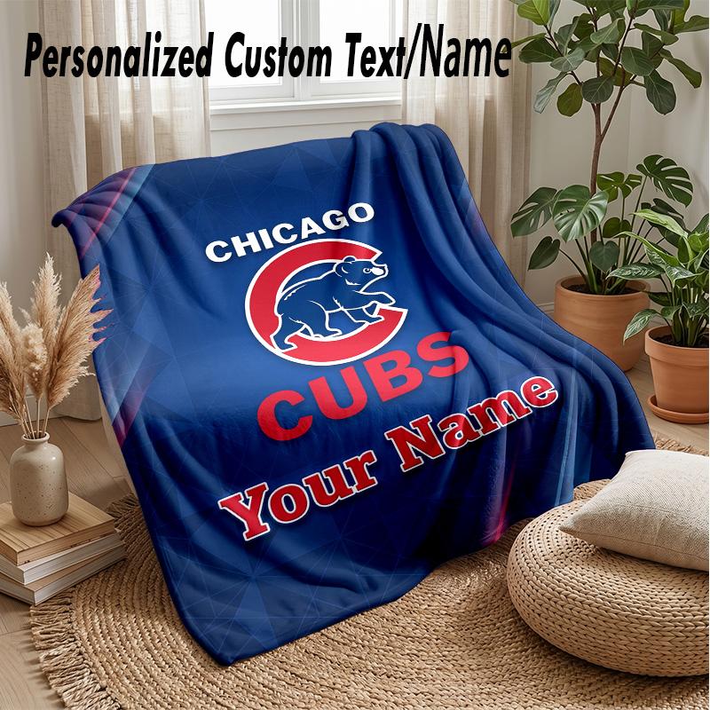 Chicago Cubs Custom Flannel Throw Blanket Print Your Name Text Soft Warm Blanket Holiday Present