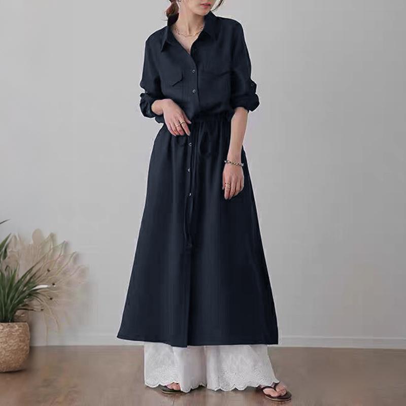 ZANZEA Women Casual Turn Down Collar Long Sleeve Loose Long Shirt Dress