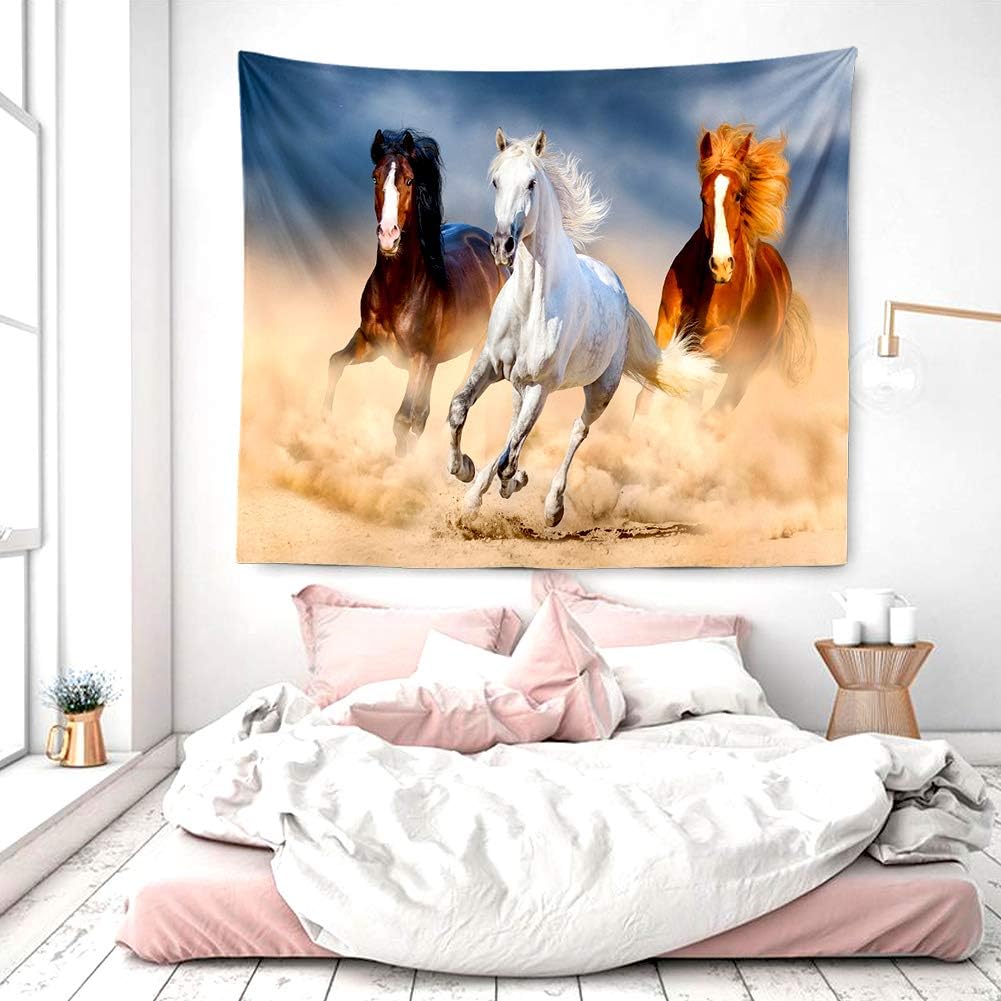 Horse Running Tapestry Western Steed Animal Wall Hanging Decor Indian Mandala Bohemian Hippie Trippy Large Tapestry for Bedroom