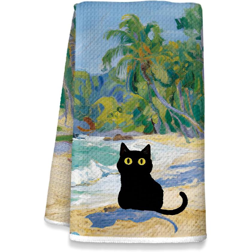 Black Cat Kitchen Dish Towels, Cat Lovers Mom Dad Lady Gifts Decorative Hand Towels for Bathroom Kitchen, Pet Lover Gifts, 16x24 Inch