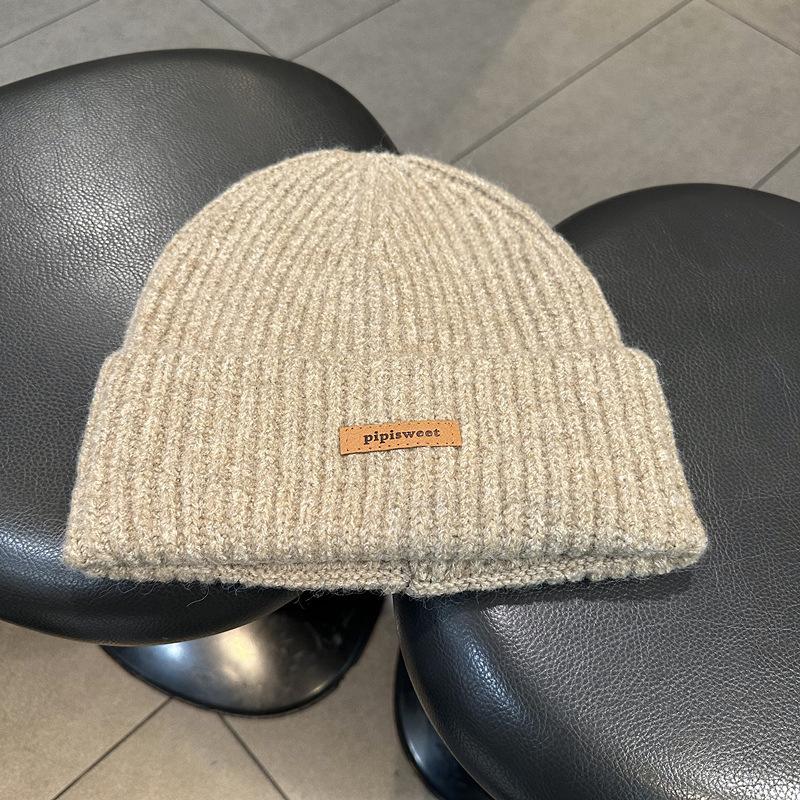 Korean Knitted Hat for Women's Trendy Letter Mark Wool Hat Warm Autumn and Winter Cold Hat Ear Protection Head Fashionable and Versatile