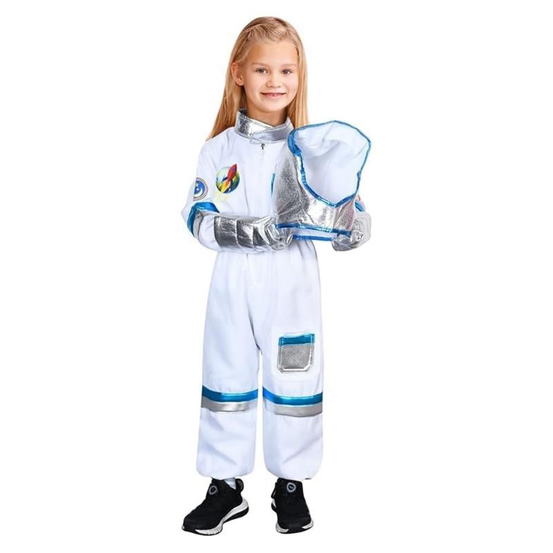 3Pcs Astronaut Costume Astronaut Suits Jumpsuit Gloves Cap Cosplay Halloween Costume Space Suits for Toddler,Kids