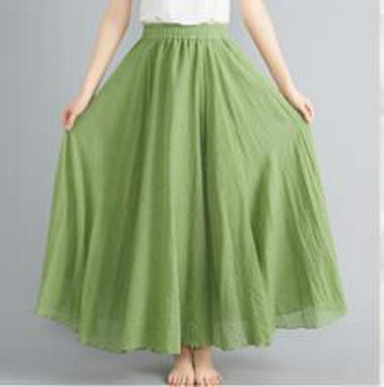 Women's Plus Size Cotton Linen Midi A-Line Skirt with Elastic Waist In 20 Colors