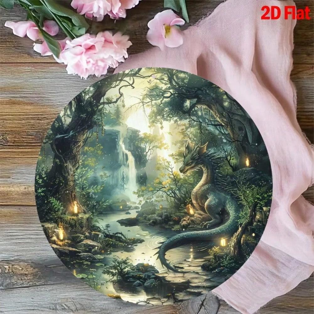 

Mythical Creature Metal Sign Fantasy 2D Printed Round Wall Art Home Office Kitchen Decor 20x20 білий