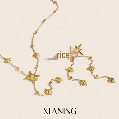 Xia Ling Elegant Eight-Pointed Star Tassel Y-Chain Necklace, Stainless Steel, 18K Gold-Plated, Versatile Jewelry for Women