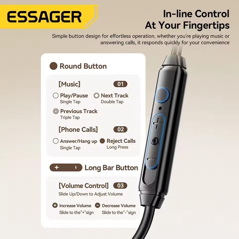 Essager USB Type C in-Ear Headset Wired Earphones For iPhone 16 Samsung Android HiFi Bass Stereo Games With Mic 3.5MM Headphones