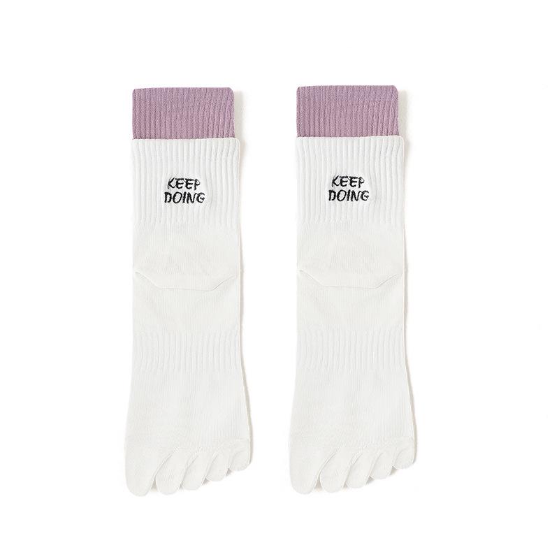 Women's White Split-Toe Mid-Calf Sport Socks - Sweat-Absorbent, Breathable, Boneless, Over-the-Knee, Autumn/Winter Style.
