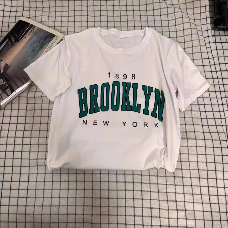 Women's Cotton Letter Print Loose Mid-Length Short Sleeve T-Shirt