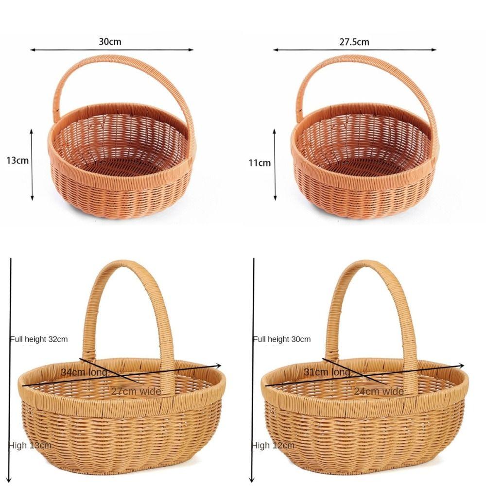 Handmade Bamboo Flower Basket Long Handle Fruit Storage Bin Kitchen Accessories