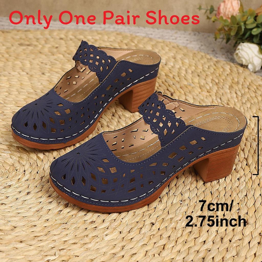 Womens Peep Toe Chunky Heel Mules With Pu Upper For Summer Wear