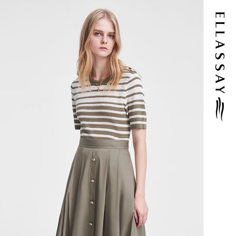 

ELLASSAY Women s Striped Short Sleeve Knit Top L