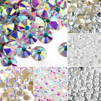 Weißer AB-Kristallglas-Diamant-Nagelbohrer mit flacher Unterseite, farbiges rundes DIY-Schmuckzubehör, Nagelbohrer für Handyhüllen.