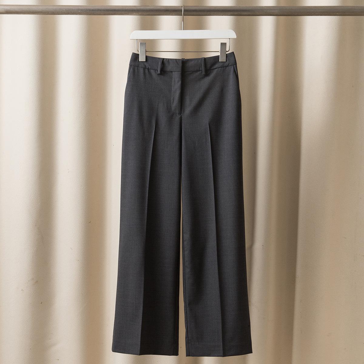Women s Spring/Summer Drape Straight-Leg Wool Trousers - Elegant, Mid-Waist, Slimming Fit M серый