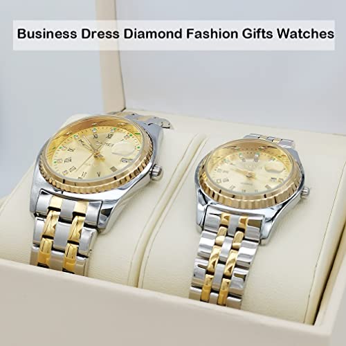 Popular Couple's Watches, Matching Sets for Men and Women, Classic Gold and Silver Designs with Stainless Steel Bands, Waterproof, and Luxurious Desig