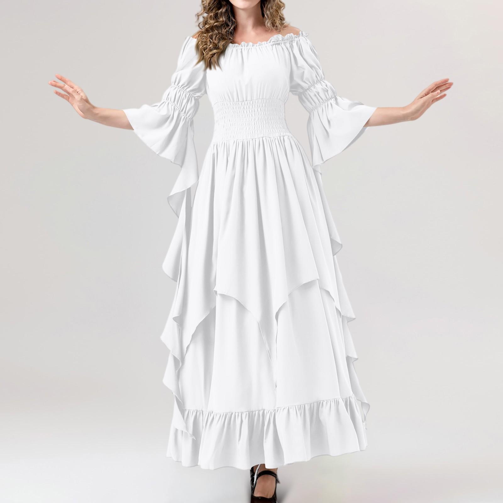 

Женское винтажное однотонное платье с кружевным воротником и рукавами 3/4 для косплея L