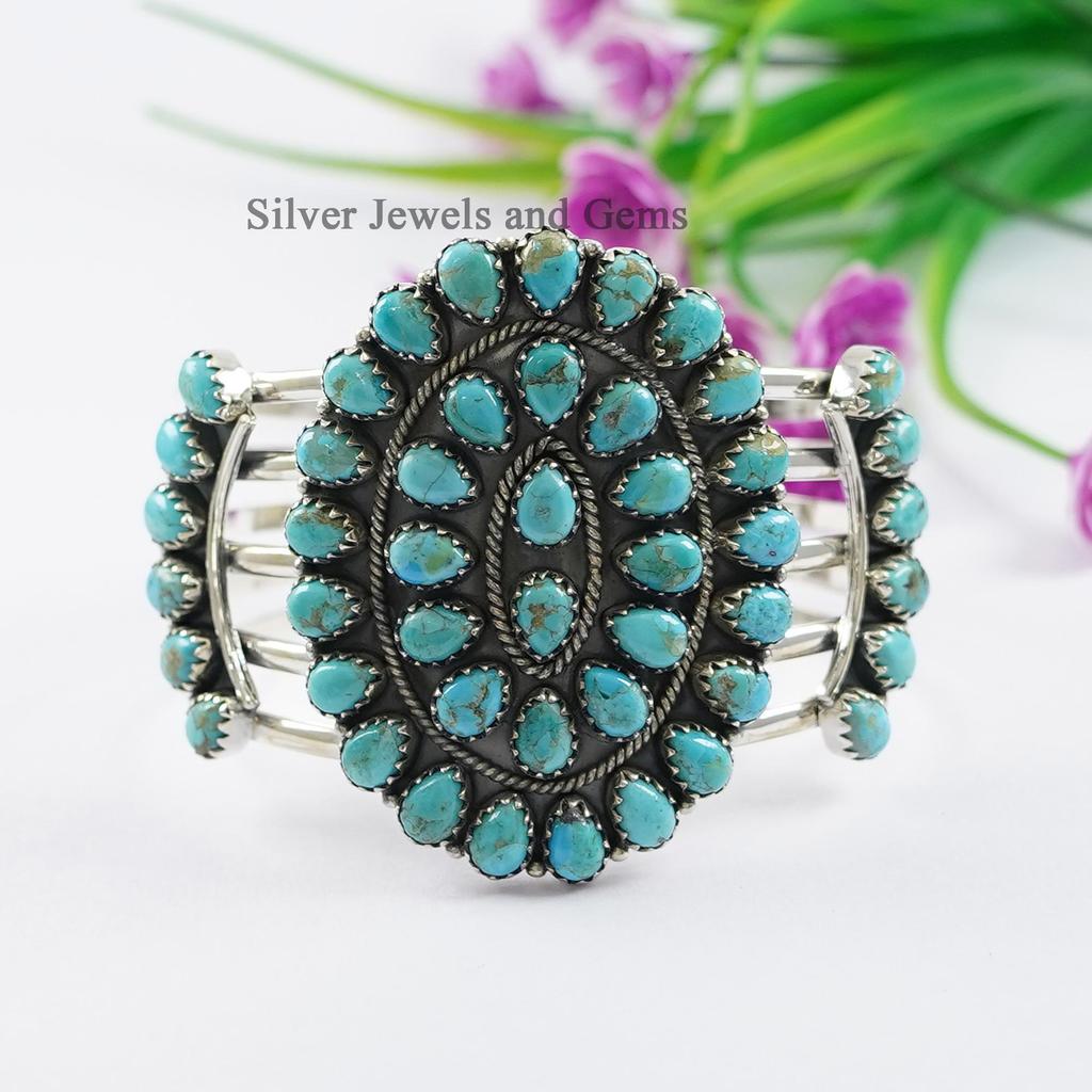 Natural Arizona Turquoise Cuff Bracelet, Turquoise Statement Bracelet, 925 Sterling Silver Bracelet, Gemstone Bangle, Engagement Bracelet