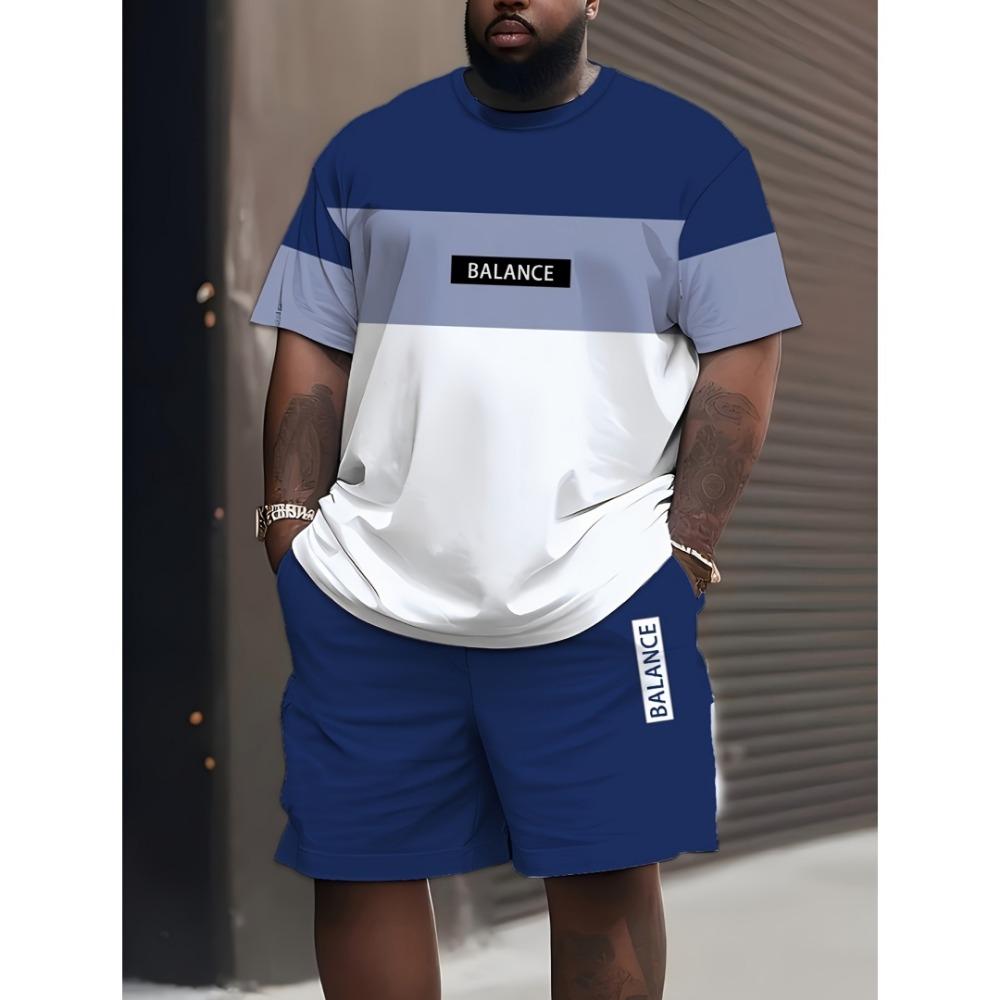 Men's Plus Size T-shirt Set Summer Short-sleeved Shorts Suit Fashion Classic Retro Print Suit Casual and Breathable Suit for Man