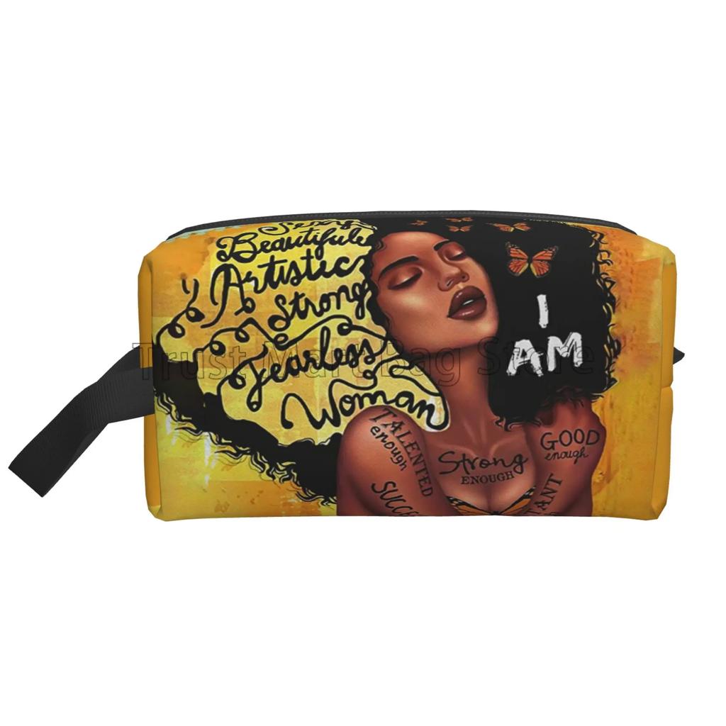 African American Woman Makeup Bag Organizer Portable Waterproof Cosmetic Bag Large Travel Toiletry Bag for Girls Women