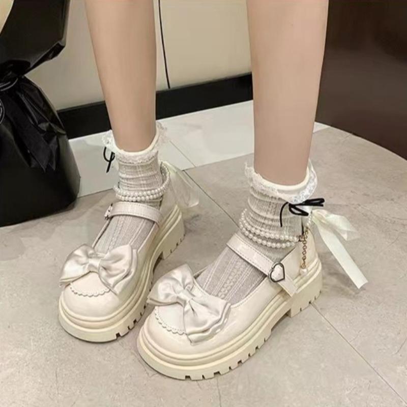 Mote Søte Damesko Sommerfuglknute Mary Jane Sko Perlekjede Sko for Kvinner Plattform Damesandaler Lolita Sko Zapatos De Mujer