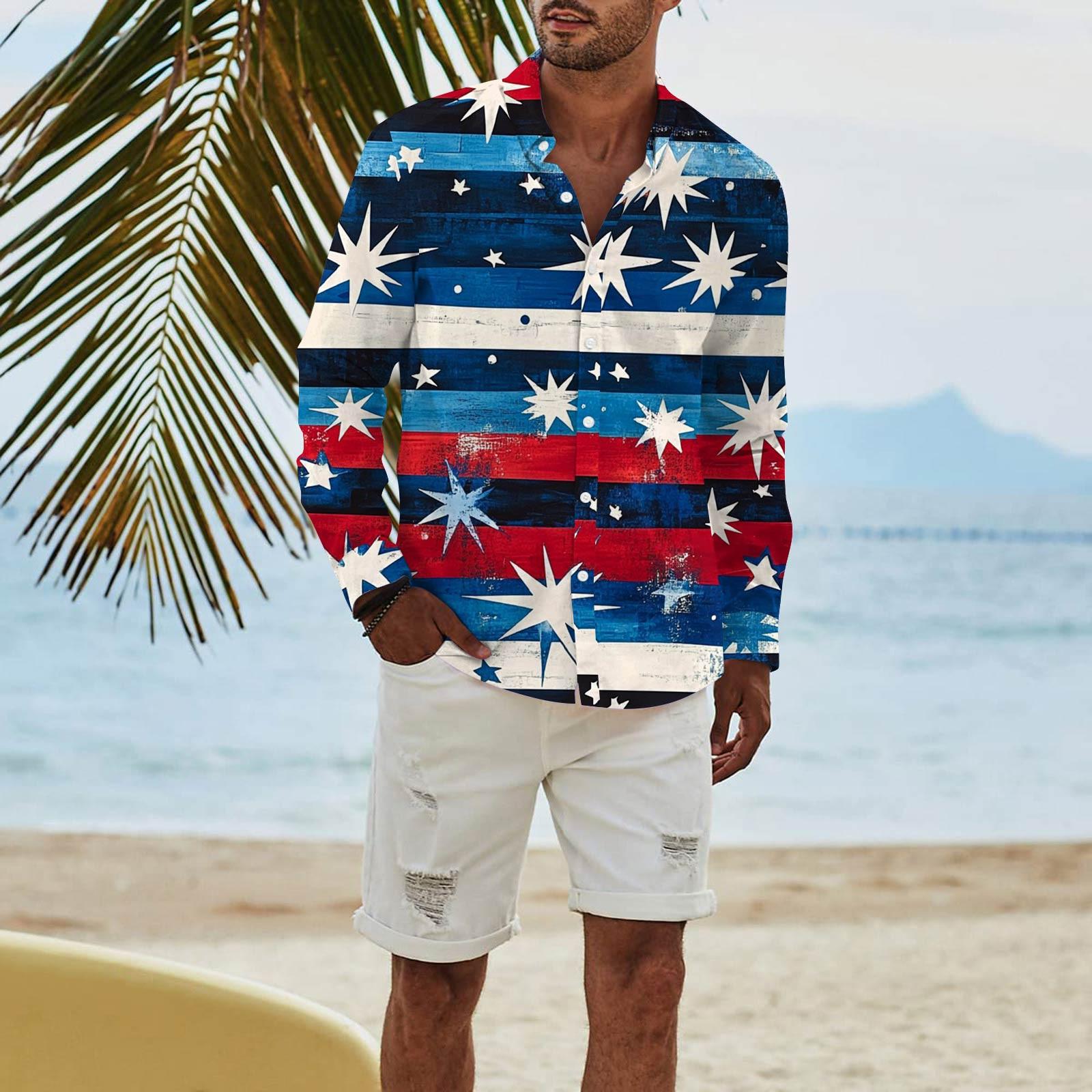 

Мужская модная повседневная футболка с длинным рукавом и принтом «День независимости» на пуговицах, рубашка обычного кроя XXXL