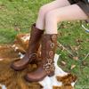 Belt buckle retro high boots new style long thick heel high height simple comfortable versatile trendy women's boots