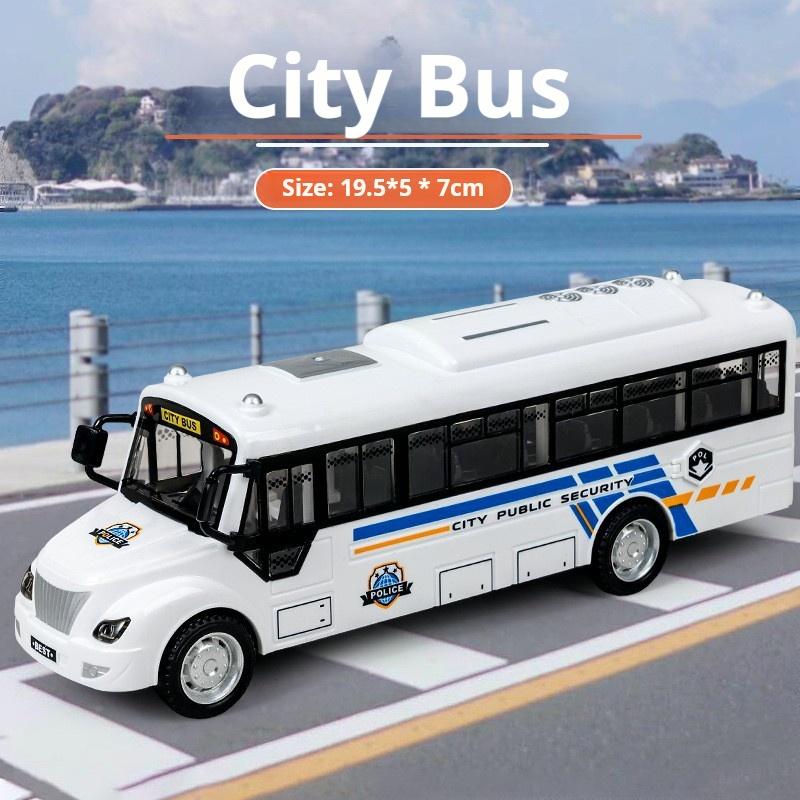 1/30 Scale Inertia Sliding Campus Bus Car Model Simulation Sound and Light Music Educational Toy Bus Car Toy Children's Birthday Gift