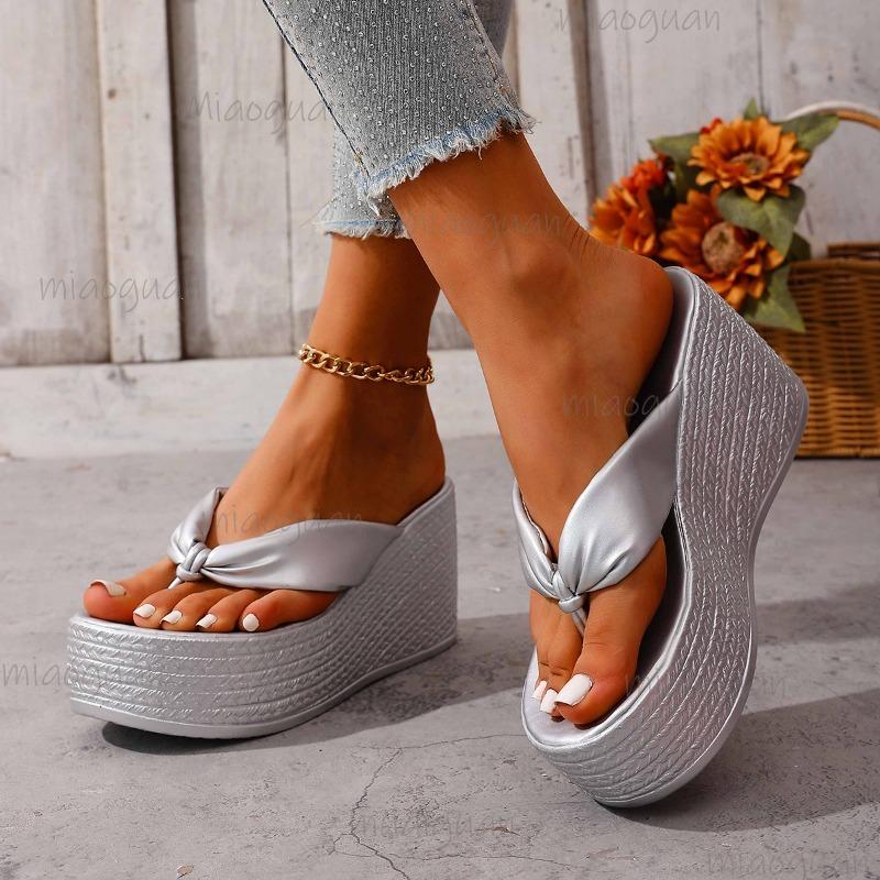 Fashion Gold Silver Chunky Platform Sandals Fashion Women's Summer Clip Toe Wedges Heel Slippers Size 36-43 Sandalias De Mujer