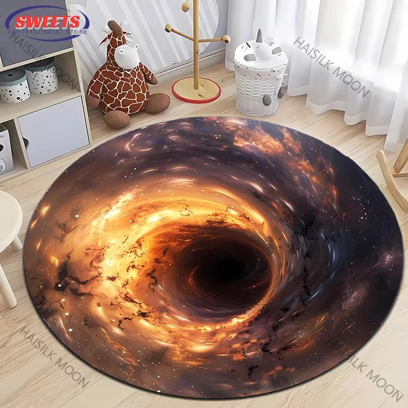 3D HD Cosmic Black Hole Printed Round Rug, Chair Carpet,  Durable Non-slip Doormat Children Playing Mat Living Room Bedroom Rugs