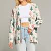 Women's Fashion Long Sleeve Print V-Neck Button Loose Cardigan Top