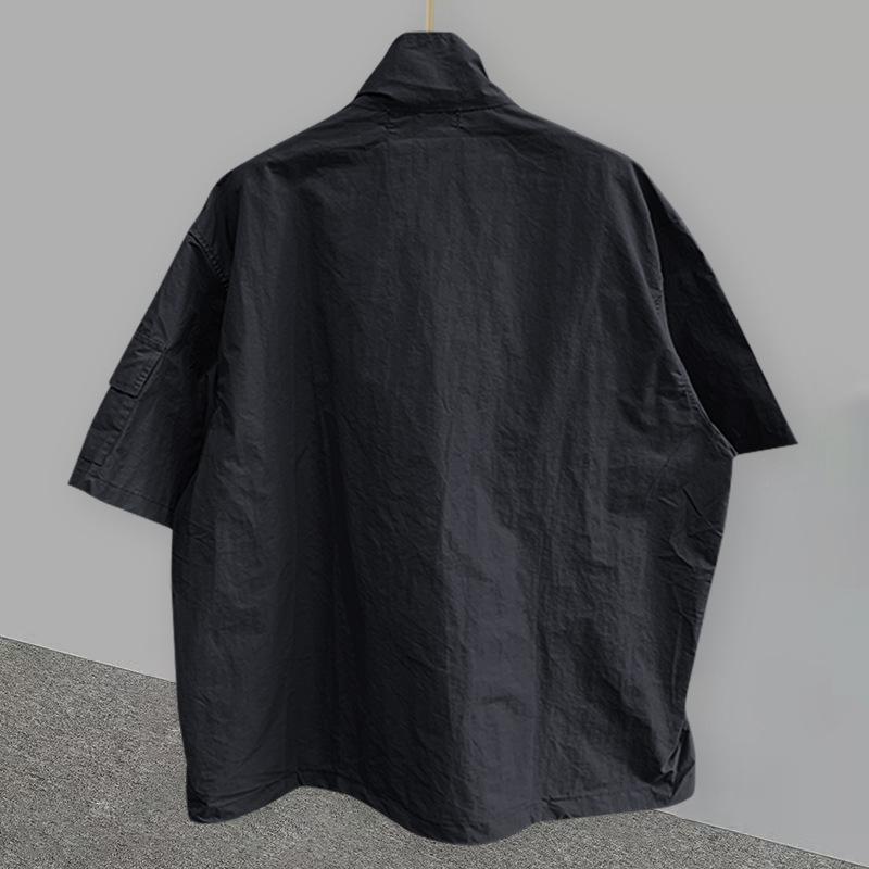 Men's Black Half Zip Short Sleeve Jacket Casual Oversized Streetwear Windbreaker