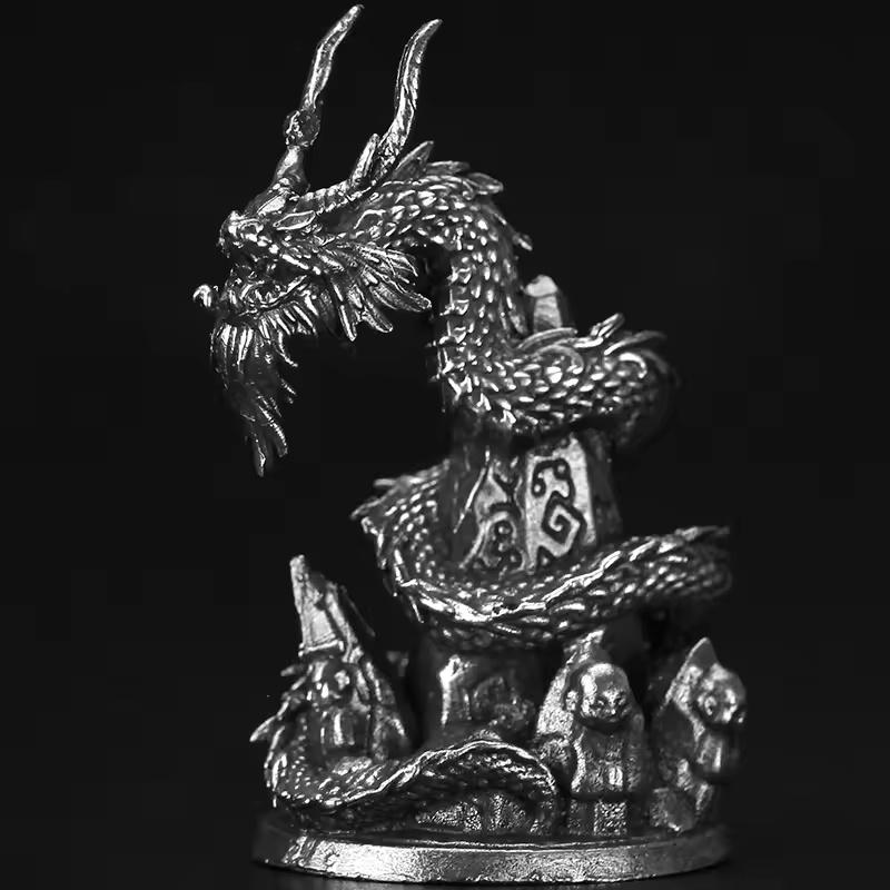 Metal Ancient Candle Dragon (Zhulong) Figurine Miniature Tabletop Game Piece Desktop Ornament Car Interior Decor Gift for Men