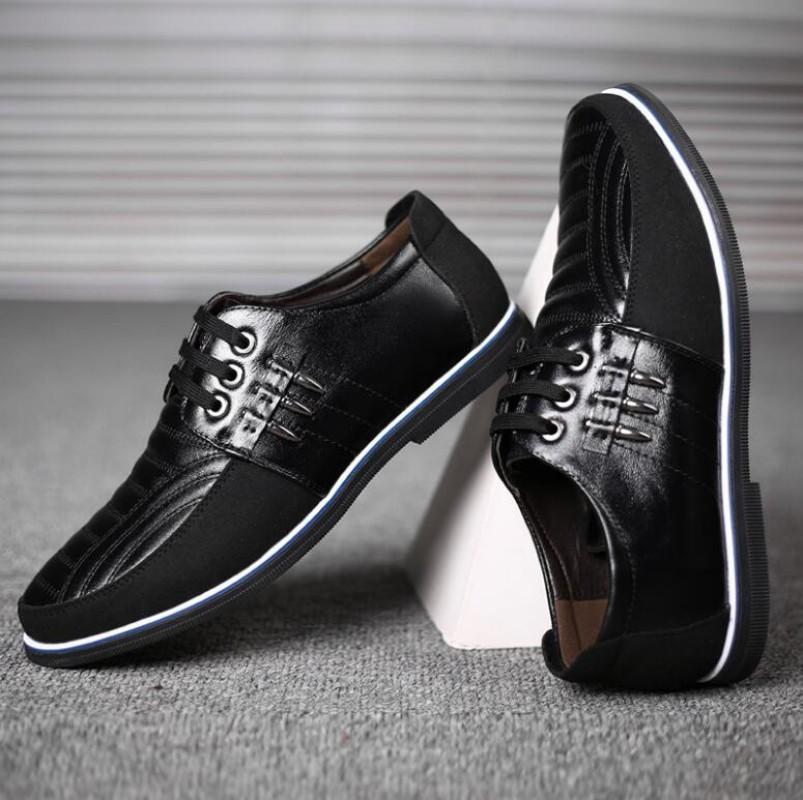 Men Leather Shoes High Quality Elastic Band Fashion Design Solid Tenacity Comfortable Men's Shoes Big Sizes 38-46