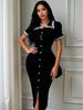 2026 Sommer Europäisches & Amerikanisches Schlank geschnittenes Spitzenstrickkleid mit Farbblockierung und Revers