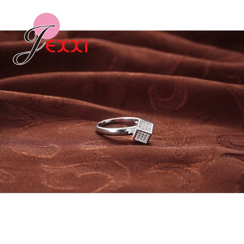 High Quality 925 Sterling Silver Women Sparkling CZ Crystals Rhinestone Cube Geometric Jewelry Female Wedding Band Ring