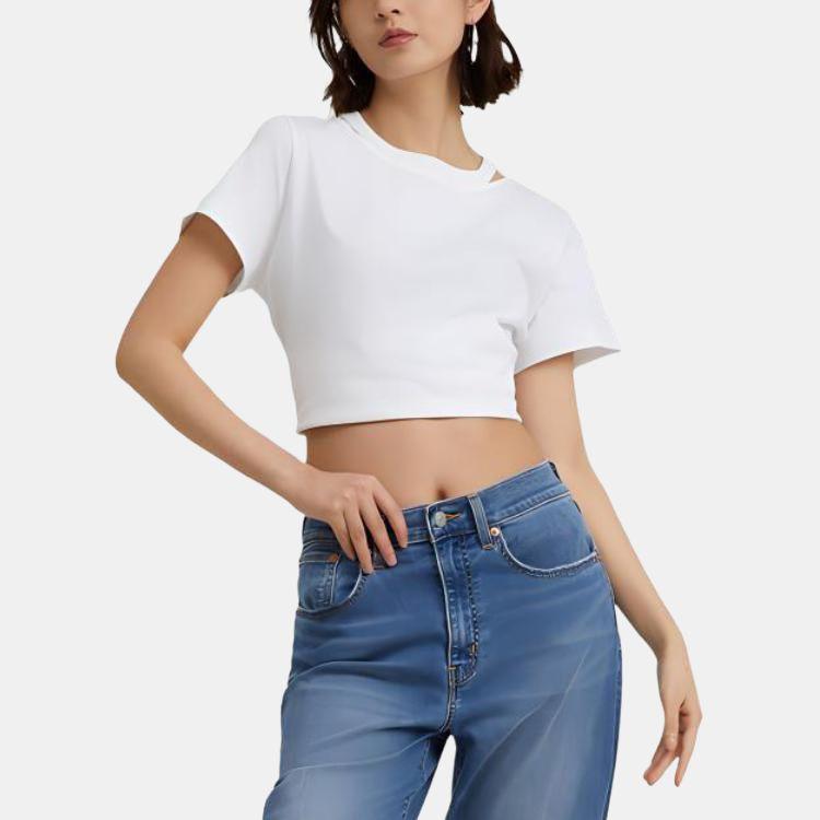 Levis Solid Color Loose Fit Round Neck Short Sleeve T-Shirt Women Tops White 0018G-0001