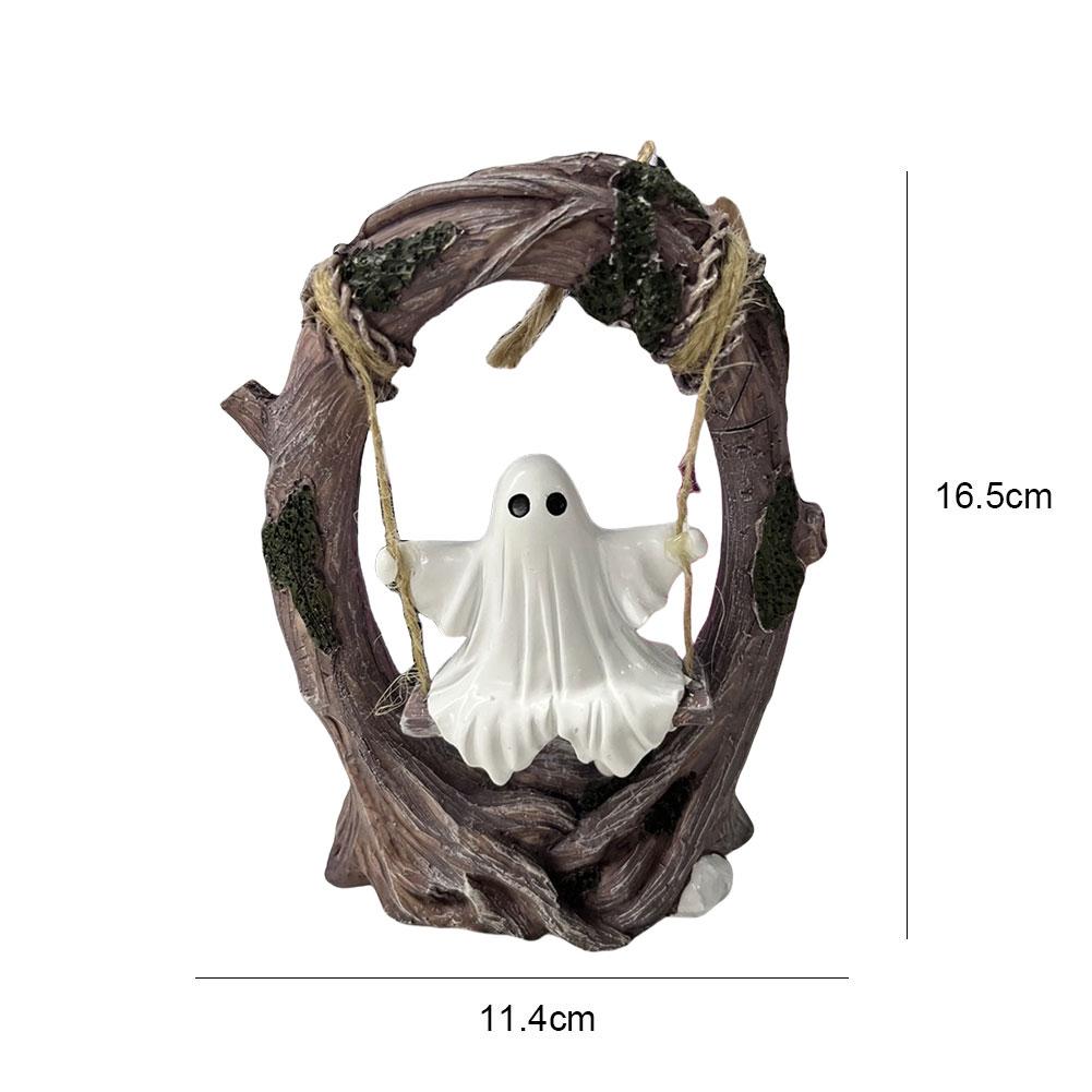Halloween Cute Ghost Tree Swing Decor Funny Tree Hanging White Ghost Swing Sculptures Halloween Decor for Home Party Ornament
