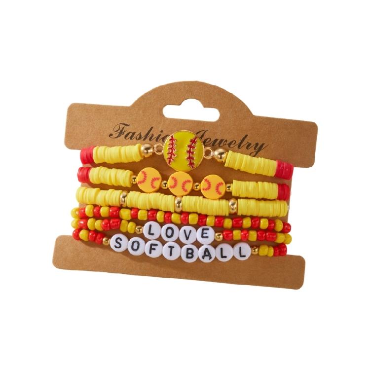 Fashionable Stretch Beaded Sports Bracelet Adjustable Wrist Bangle Soccer Softball Inspired Jewelry For Everyday