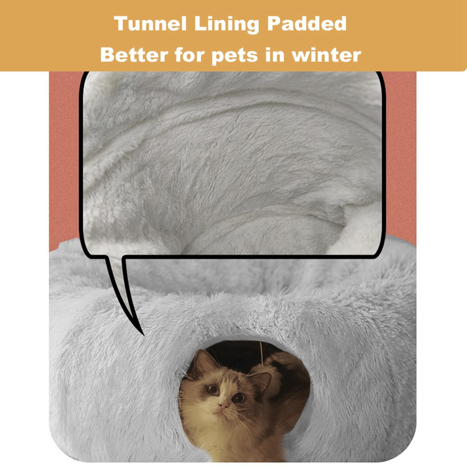 

Cat Tunnel Bed Peekaboo Cat Cave Cat Tunnel Toy Winter Warm Foldable Plush Pet Bed for Cats Multifunctional серый