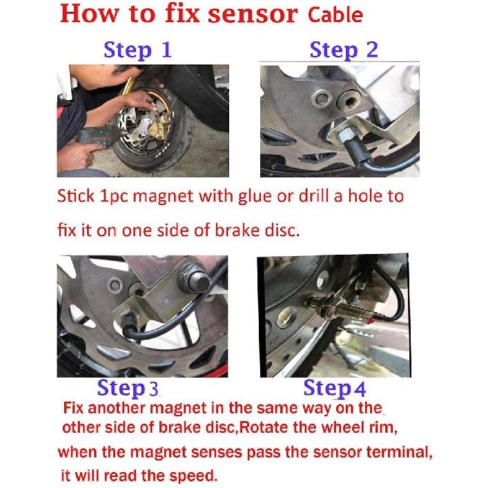 KIMISS Motorcycle Sensor Cable, Odometer Sensor Cable with 3 Magnet for Digital Speedometer Motorcycle Tachometer