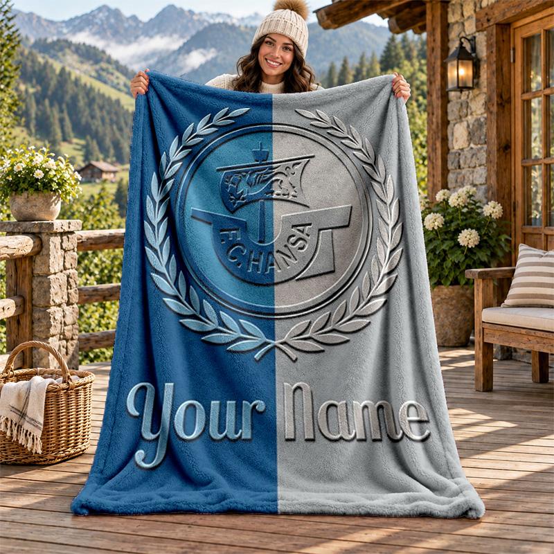 FC Hansa Rostock Custom Name Flannel Blanket Personalized Soft Warm Plush Throw Blanket Customized Gift for Family Friends