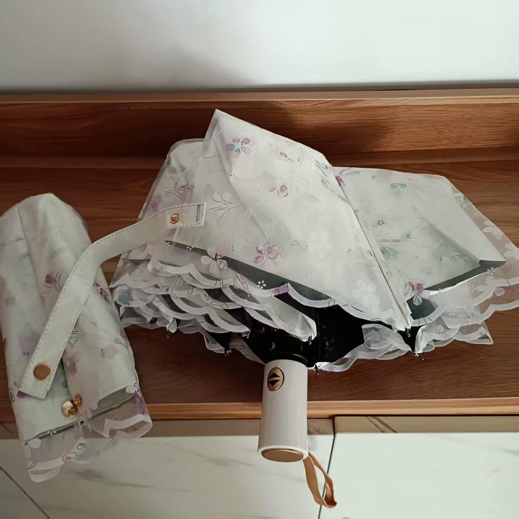 Double-Layer Lace Embroider Sun Umbrella Thickened Sun Protection UV Protection Dual-Use Black Glue Sun Umbrella Automatic Umbrella Female
