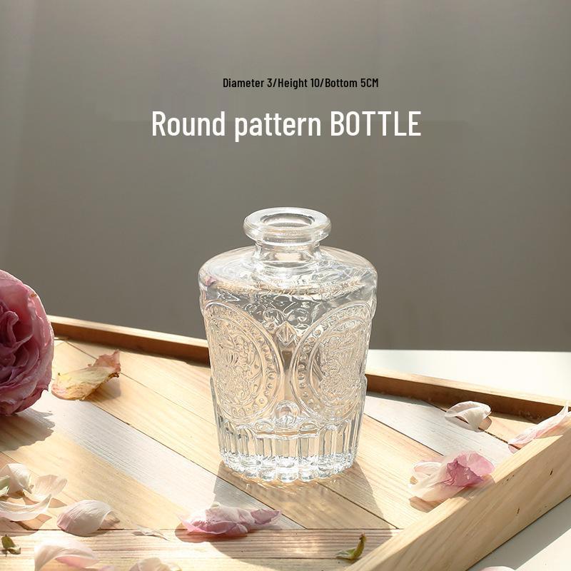 Retro Embossed Transparent Glass Vase: French-Inspired Luxury Home Decor for Living Room