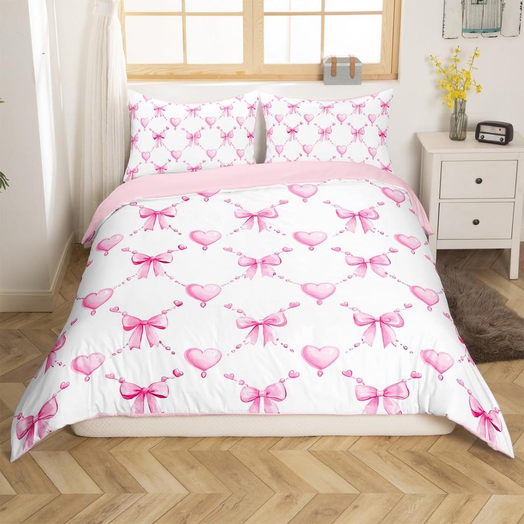 Cute Kawaii Bowknot Kids Duvet Cover Geometric Plaid Butterfly Knot  Quilt Cover For Girls Teen  Women Adults 3 Pcs  No Quilt