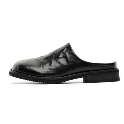 Summer Autumn New Designer Mules for Men Black Fashion Casual Big Size Half Slippers Male Outwear Cow Leather Shoes Man