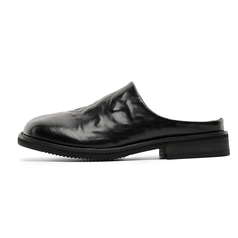 

2025 лето новые ленивые однопедальные с квадратным носком полушлепанцы повседневные на толстой подошве для улицы мужская обувь 91516-W 46 чёрный